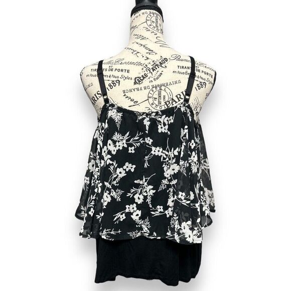 Torrid 2X Black White Floral V-Neck Tiered Strappy Camisole Sleeveless Flowy Top - Picture 2 of 9